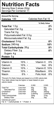 Made with Whole Grain White Nutrition Label