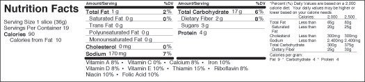 Freihofer Stone Ground 100% Whole Wheat Bread Nutrition Label