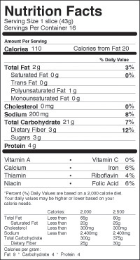 Freihofer 12 Grain Bread Nutrition Label