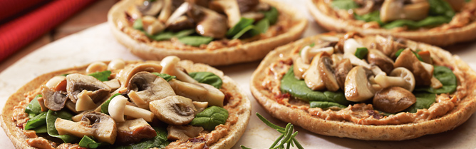 Mushroom and Spinach Pizzas